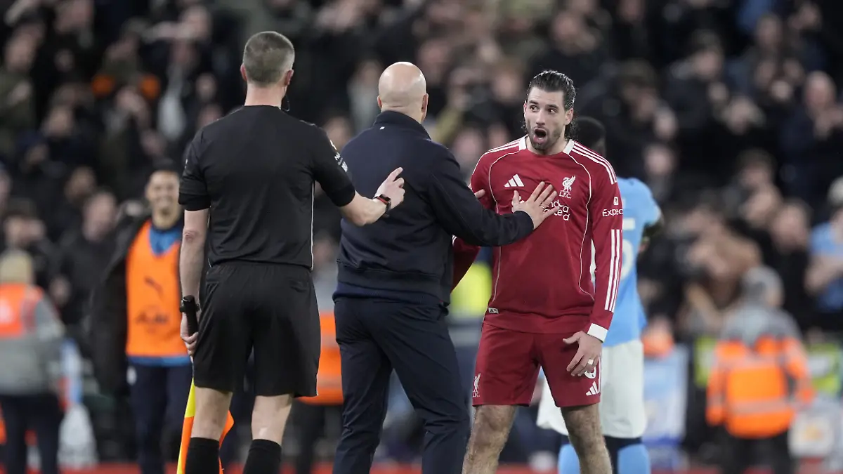 Liverpool-v-Manchester-City-Premier-League-Anfield-Liverpool-s-Dominik-Szoboszlai-reacts-to-the-referee-s-decision-during-the-Premier-League-match-at-Anfield-Liverpool-Picture-date-Sunday-February-8-2026-Photo-credit-should-read-Peter-Byrne-PA-Wire-RESTRICTIONS-EDITORIAL-USE-ONLY-No-use-with-unauthorised-audio-video-data-fixture-lists-club-league-logos-or-live-services-Online-in-match-use-limited-to-120-images-no-video-emulation-No-use-in-betting-games-or-single-club-league-player-publications