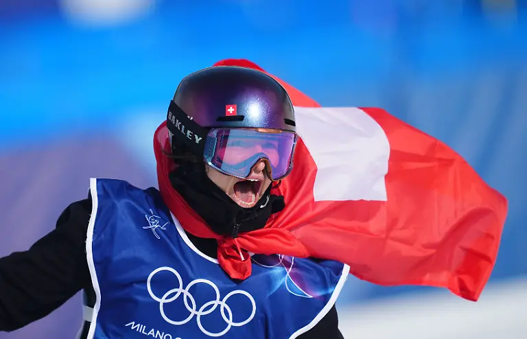 Mathilde-Gremaud-Switzerland-celebrates-winning-gold-during-the-Women-s-Freeski-Slopestyle-Freestyle-Skiing-competition-on-Day-3-of-the-Milano-Cortina-2026-Winter-Olympic-games-at-Livigno-Snow-Park-on-February-9-2026-in-Livigno-Italy