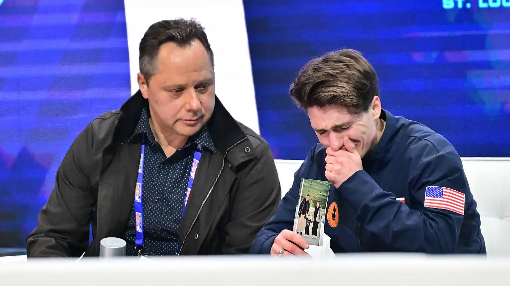 ST-LOUIS-MO-JANUARY-08-Maxim-Naumov-of-SC-of-Boston-reacts-after-getting-his-score-in-the-mens-short-programduring-the-Prevagen-U-S-Figure-skating-Eiskunstlauf-Championships-on-Jan-08-2026-at-Enterprise-Center-in-St-Louis-MO-Photo-by-Keith-Gillett-Icon-Sportswire-FIGURE-SKATING-JAN-08-U-S