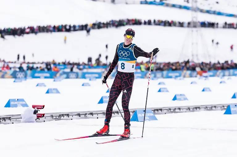 TESERO-ITALY-FEBRUARY-11-Vinzenz-Geiger-Germany-during-the-Nordic-Combined-Individual-Gundersen-Normal-Hill-10km-at-the-Milano-Cortina-2026-Olympics-at-Tesero-Cross-Country-Skiing-Stadium-on-day-5-of-the-Milano-Cortina-2026-Olympics-on-February-11-2026-in-Cortina-Italy-Editorial-use-only