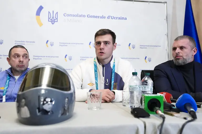 Milan-Cortina-Olympics-Disqualified-Ukrainian-athlete-Ukrainian-skeleton-racer-Vladyslav-Heraskevych-C-meets-the-press-in-Milan-on-Feb-12-2026-after-he-was-disqualified-from-the-Milan-Cortina-Olympics-for-refusing-to-give-up-his-plan-to-race-in-a-helmet-commemorating-athletes-killed-since-Russia-s-invasion