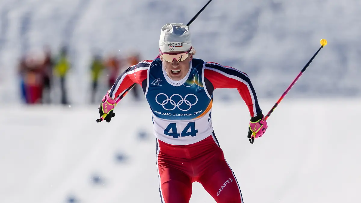 Johannes-Hoesflot-Klaebo-of-Norway-approaches-the-finish-line-in-the-cross-country-skiing-men-s-10km-interval-start-free-at-the-2026-Winter-Olympics-in-Tesero-Italy-Friday-Feb-13-2026
