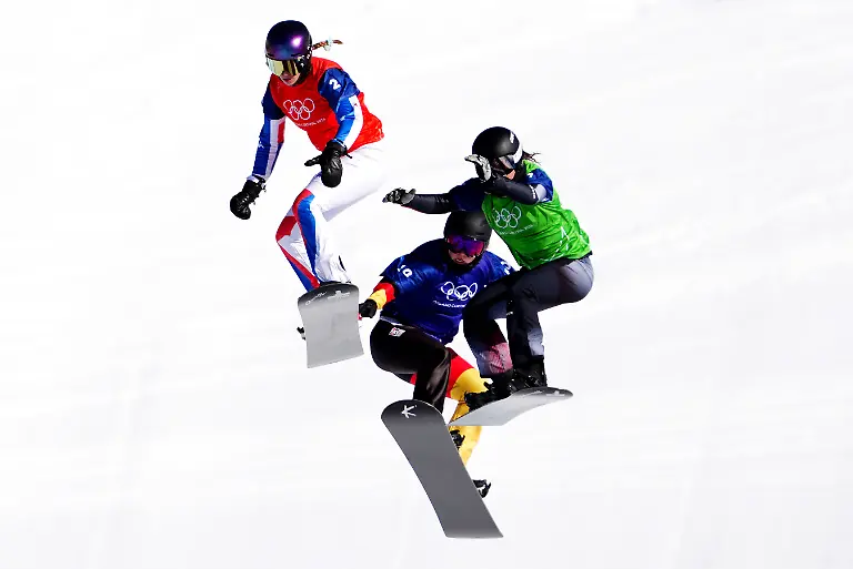 Milano-Cortina-2026-Winter-Olympics-Day-Seven-left-to-right-France-s-Lea-Casta-left-Germany-s-Jana-Fischer-and-Austria-s-Pia-Zerkhold-during-the-Women-s-Snowboard-Cross-Quarterfinal-4-at-the-Livigno-Snow-Park-on-day-seven-of-the-Milano-Cortina-2026-Winter-Olympics-Italy-Picture-date-Friday-February-13-2026-Photo-credit-should-read-David-Davies-PA-Wire-RESTRICTIONS-Use-subject-to-restrictions-Editorial-use-only-no-commercial-use-without-prior-consent-from-rights-holder