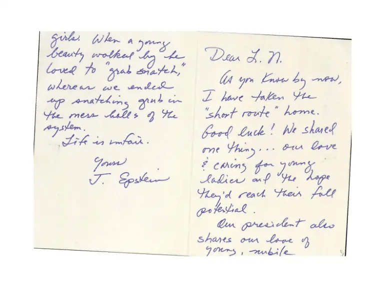 A-card-that-makes-a-crude-reference-to-U-S-President-Donald-Trump-purportedly-written-by-convicted-sex-offender-Jeffrey-Epstein-to-Larry-Nassar-who-is-serving-a-life-sentence-for-sexually-abusing-hundreds-of-girls-is-shown-in-this-image-released-by-the-Department-of-Justice-in-Washington-D-C-U-S-on-December-23-2025-as-part-of-a-new-trove-of-documents-from-its-investigations-into-the-late-financier-and-convicted-sex-offender-Jeffrey-Epstein-The-postmark-on-its-envelope-is-Virginia-not-New-York-where-Epstein-was-jailed-and-indicates-the-envelope-was-processed-three-days-after-his-death-in-August-2019-The-return-address-on-the-envelope-incorrectly-identifies-the-jail-where-Epstein-was-being-held-and-does-not-include-his-inmate-number-as-required-by-the-Bureau-of-Prisons-policy-manual-for-outgoing-mail-Reuters-was-unable-to-determine-whether-the-card-is-authentic-U-S