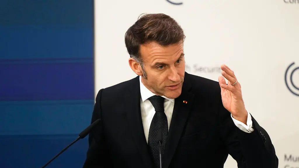 French-President-Emmanuel-Macron-addresses-the-audience-during-a-session-at-the-Munich-Security-Conference-in-Munich-Germany-Friday-Feb-13-2026