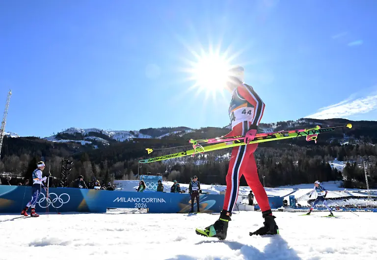 260213-TESERO-Feb-13-2026-Johannes-Hoesflot-Klaebo-of-Norway-reacts-after-finishing-during-the-Cross-Country-Skiing-Men-s-10km-Interval-Start-Free-at-the-Milano-Cortina-2026-Olympic-Winter-games-Winterspiele-Spiele-Summer-games-in-Tesero-Italy-Feb-13-2026