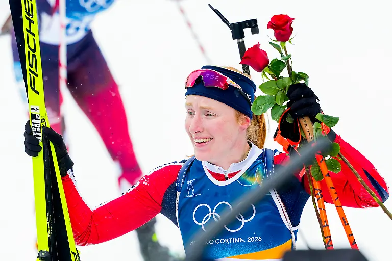 Anterselva-Italy-20260214-Maren-Kirkeeide-from-Norway-during-the-7-5-km-sprint-women-s-biathlon-at-the-Winter-Olympics-in-Milano-Cortina-2026