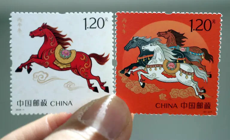 260105-SUZHOU-Jan-5-2026-Xinhua-This-photo-taken-on-Jan-5-2026-shows-special-stamps-marking-the-Year-of-the-Horse-in-Suzhou-east-China-s-Jiangsu-Province-China-Post-on-Monday-unveiled-a-set-of-two-special-stamps-to-celebrate-the-upcoming-Chinese-zodiac-Year-of-the-Horse