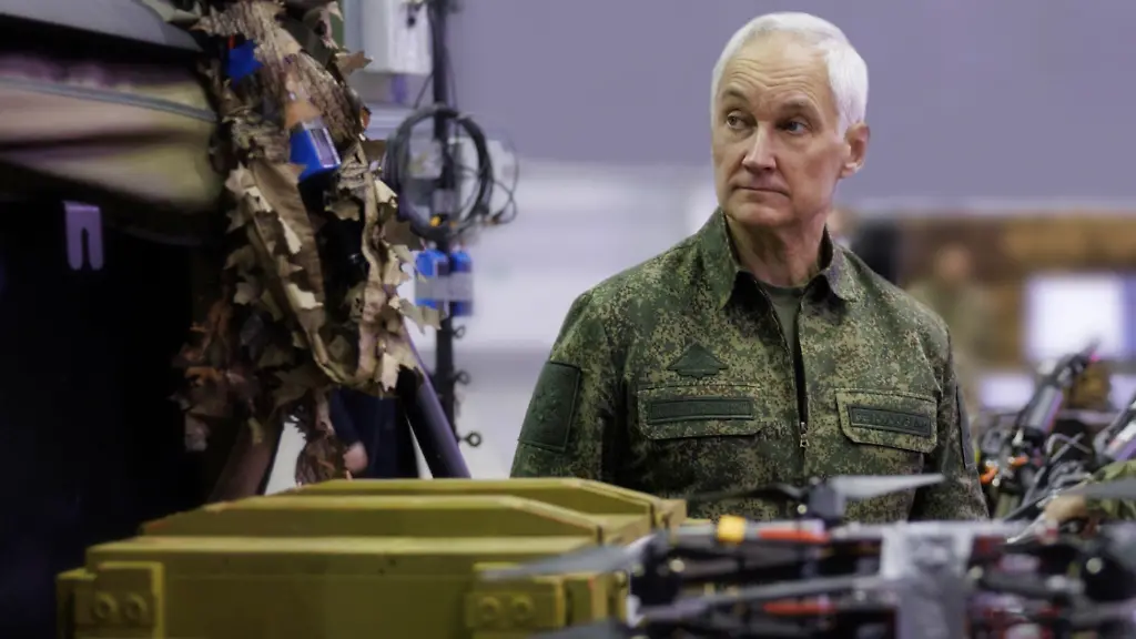 In-this-photo-released-by-Russian-Defense-Ministry-Press-Service-on-Friday-Oct-11-2024-Russian-Defense-Minister-Andrei-Belousov-inspects-the-work-of-the-new-Center-for-Advanced-Unmanned-Technologies-of-the-Russian-Defense-Ministry-Rubicon-in-Russia