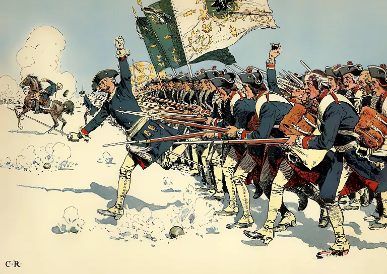 Die-Schlacht-bei-Mollwitz-1741-im-Ersten-Schlesischen-Krieg-Friedrich-II-oder-Friedrich-der-Grosse-oder-der-Alte-Fritz-Historienmalerei-aus-dem-19