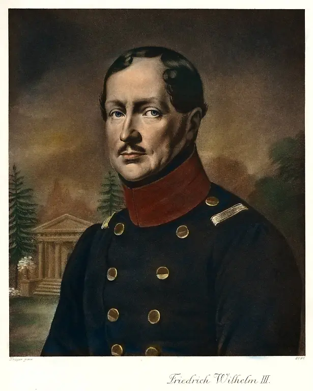 Friedrich-Wilhelm-III-1770-1840-Koenig-von-Preussen-Nach-dem-Wiederaufstieg-Preussens-zum-Grossstaat-verzichtete-er-auf-die-Fortfuehrung-der-preussischen-Reformen-zugunsten-einer-Restauration-der-Buerokratie-im-Zeichen-der-Heiligen-Allianz-und-der-Ideen-des-Fuersten-von-Metternich-Gemaelde-von-Franz-Krueger-Foto-Heliogravuere-Corpus-Imaginum-Sammlung-Hanfstaengl-Aufnahmedatum-03-08-1770-07-06