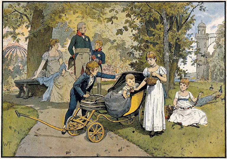 1-F64-E1800-10-3738-Ein-Nachmittag-auf-der-Pfaueninsel-bei-Potsdam-Friedrich-Wilhelm-III-Koenig-von-Preussen-1797-1840-1770-1840-Ein-Nachmittag-auf-der-Pfaueninsel-bei-Potsdam-Mit-seiner-Gemahlin-Luise-und-den-Kindern-Friedrich-Wilhelm-Wil-helm-Charlotte-Karl-und-Alexandrine-Chromotypie-nach-Woldemar-Friedrich-1846-1910-Aus-Die-Koenigin-Luise-in-50-Bildern-Berlin-Paul-Kittel-1896