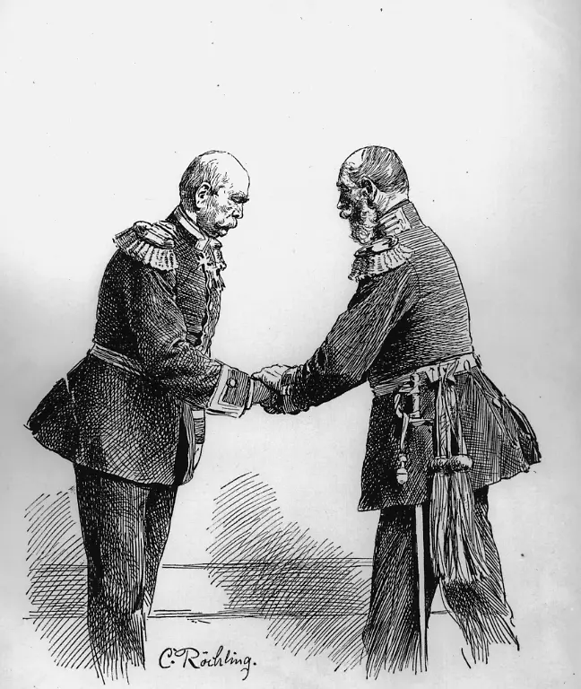 Wilhelm-I-gratuliert-Bismarck-Roechl-Bismarck-Otto-von-Reichskanzler-Schoenhausen-1-4-1815-Friedrichsruh-30-7-1898-Kaiser-Wilhelm-I-gratuliert-dem-Fuersten-Bismarck-zu-seinem-70-Geburts-tag-Holzstich-nach-Zeichnung-von-Carl-Roechling-1855-1920-Berlin-Slg-Archiv-f-Kunst-Geschichte