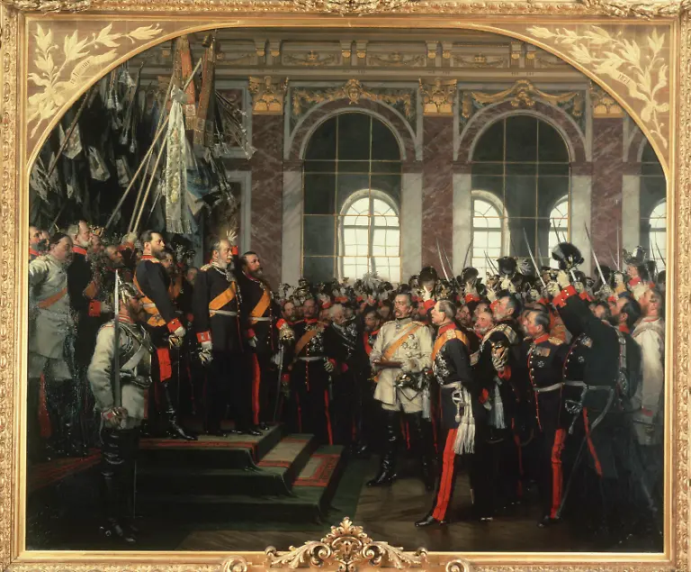 9-1871-1-18-A1-10-C-97698-Die-Proklamierung-des-Deutschen-Kaiserreiches-18-Januar-1871-Koenig-Wilhelm-I-von-Preussen-wird-im-Spiegelsaal-des-Schlosses-von-Versailles-zum-Deutschen-Kaiser-ausgerufen-Die-Proklamierung-des-Deutschen-Kai-serreiches-Gemaelde-1885-von-Anton-von-Werner-1843-1915-Oel-auf-Leinwand-167-x-202-cm-3-sog-Friedrichsruher-Fassung-E-The-Proclamation-of-the-German-Kaiser-18-January-1871-King-Wilhelm-I-of-Prus-sia-being-proclaimed-Kaiser-of-the-Germans-in-the-Hall-of-Mirrors-at-Ver-sailles-The-Proclamation-of-the-German-Kaiser-Painting-1885-by-Anton-von-Werner-1843-1915-3rd-so-called-Friedrichsruher-version-F-La-proclamation-de-l-Empire-alle-mand-18-janvier-1871-le-roi-Guillaume-Ier-de-Prusse-est-proclame-empereur-allemand-dans-le-palais-des-Glaces-du-chateau-de-Versailles-La-proclamation-de-l-Empire-alle-mand-Tableau-1885-d-Anton-von-Werner-1843-1915-3eme-version-dite-de-Friedrichsruh