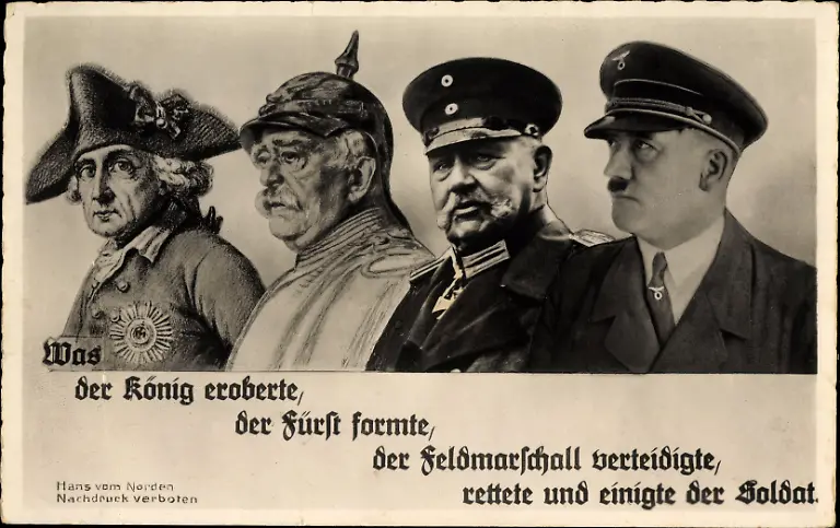 Was-der-Koenig-eroberte-der-Fuerst-formte-der-Feldmarschall-verteidigte-rettete-und-einigte-der-Soldat-Portraits-von-Friedrich-Bismarck-Hindenburg-und-Hitler