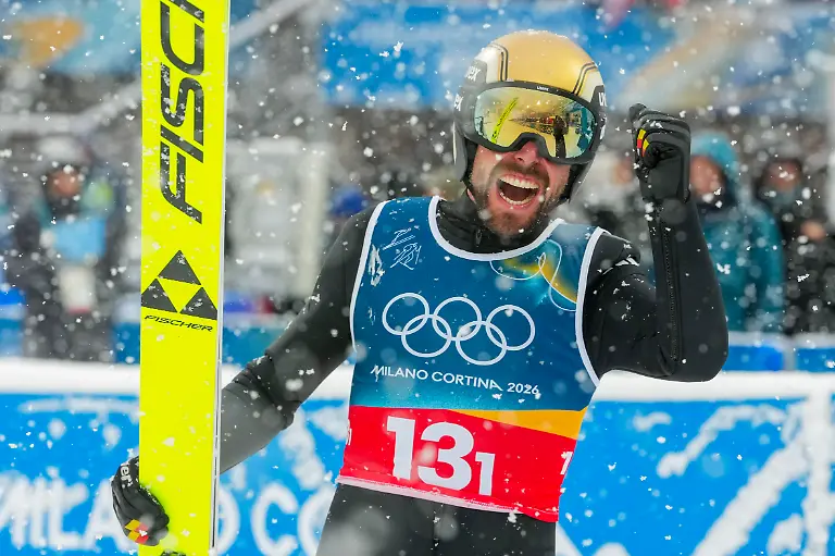 Val-di-Fiemme-Italy-20260219-Johannes-Rydzek-from-Germany-during-the-combined-team-sprint-on-the-large-hill-in-the-Predazzo-Ski-Jumping-Stadium-during-the-Winter-Olympics-in-Milano-Cortina-2026