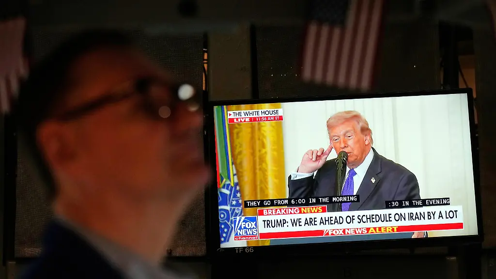 A-television-carries-a-speech-by-President-Donald-Trump-on-the-floor-at-the-New-York-Stock-Exchange-in-New-York-Monday-March-2-2026