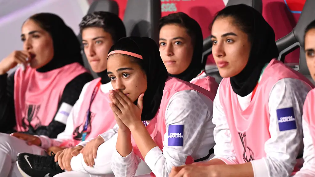Iranian-players-react-from-the-bench-during-the-Women-s-Asia-Cup-soccer-match-between-Iran-and-South-Korea-on-the-Gold-Coast-Australia-Monday-March-2-2026