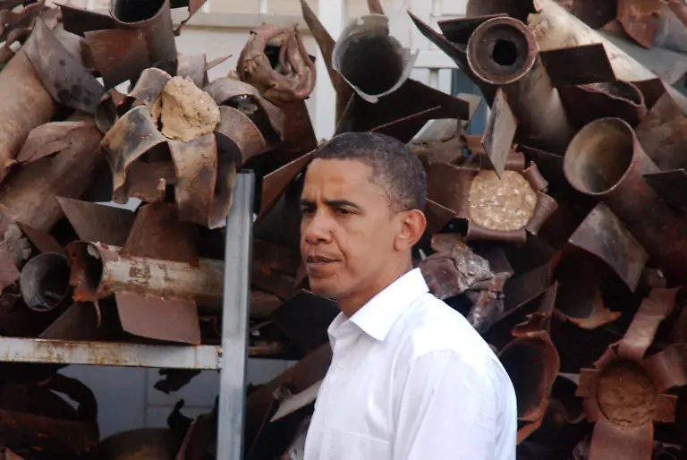 American-Democratic-presidential-hopeful-Barack-Obama-is-speaking-in-the-rocket-battered-southern-town-of-Sderot-Israel-near-the-Gaza-border-with-a-collection-of-spent-Kassam-rockets-in-the-background-on-Wednesday-July-23-2008-Sderot-has-been-the-site-of-frequent-Palestinian-militant-rocket-attacks-from-the-Hamas-controlled-Gaza-Strip-During-a-visit-to-the-southern-Israeli-town-of-Sderot-Mr-Obama-warned-a-nuclear-armed-Iran-would-pose-a-grave-threat-to-world-security-Earlier-Mr-Obama-held-talks-with-Palestinian-President-Mahmoud-Abbas-in-Ramallah-telling-him-that-he-would-quickly-engage-in-the-Middle-East-peace-process-were-he-elected-president-an-aide-to-Mr-Abbas-said-Photo-by-Rafael-Ben-Ari-Chameleons-Eye