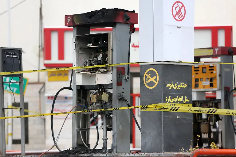 TEHRAN-IRAN-NOVEMBER-20-A-damaged-petrol-station-is-seen-after-petrol-price-hike-protests-in-Karaj-district-s-Pardis-town-in-Tehran-Iran-on-November-20-2019