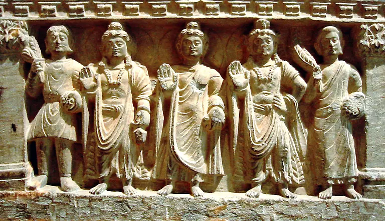 Gandhara-is-noted-for-the-distinctive-Gandhara-style-of-Buddhist-art-which-developed-out-of-a-merger-of-Greek-Syrian-Persian-and-Indian-artistic-influence-This-development-began-during-the-Parthian-Period-50-BCE-75-CE-Gandharan-style-flourished-and-achieved-its-peak-during-the-Kushan-period-from-the-1st-to-the-5th-century-It-declined-and-suffered-destruction-after-invasion-of-the-White-Huns-in-the-5th-century-Stucco-as-well-as-stone-was-widely-used-by-sculptors-in-Gandhara-for-the-decoration-of-monastic-and-cult-buildings-Stucco-provided-the-artist-with-a-medium-of-great-plasticity-enabling-a-high-degree-of-expresivness-to-be-given-to-the-sculpture-Sculpting-in-stucco-was-popular-wherever-Buddhism-spread-from-Gandhara-India-Afghanistan-Central-Asia-and-China