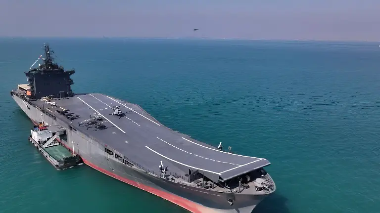 Iran-s-Islamic-Revolution-Guards-Corps-IRGC-A-Naval-Forces-unveiled-their-new-drone-carrier-ship-Shahid-Mahdavi-While-previously-spotted-in-satellite-imagery-this-is-the-first-clear-footage-showing-drones-and-helicopters-operating-on-its-deck-The-Iranian-Qaher-313-a-supposed-astealth-dronea-is-also-visible-on-board-in-the-southern-port-city-of-Bandar-Abbas-Iran-February-06-2025-Photo-by-SalamPix-ABACAPRESS