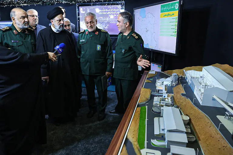 December-15-2023-Tehran-Iran-Iranian-President-EBRAHIM-RAISI-visits-Khatam-al-Anbiya-Construction-Headquarters-in-Tehran-Khatam-al-Anbiya-Seal-of-the-Prophets-Construction-Headquarter-is-an-Iranian-engineering-firm-controlled-by-the-Islamic-Revolutionary-Guard-Corps-IRGC-The-firm-also-known-as-GHORB-is-the-IRGC-s-major-engineering-arm-and-one-of-Iran-s-largest-contractors-in-industrial-and-development-projects-Khatam-al-Anbiya-was-created-during-the-1980A-a-a88-IranA-a-aIraq-War-to-help-rebuild-the-country-and-has-diversified-over-the-years-into-companies-dealing-with-mechanical-engineering-energy-mining-and-defense-The-company-and-some-of-its-subsidiaries-are-affected-by-UN-sanctions