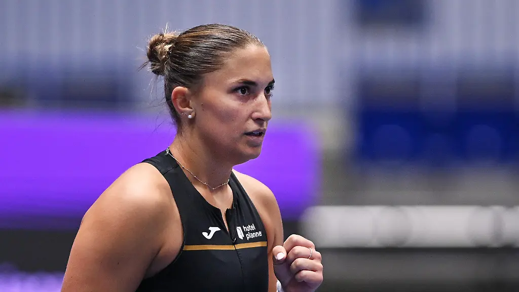 Panna-Udvardy-of-Hungary-reacts-during-the-WTA-women-s-tennis-tournament-Ostrava-Open-match-against-Darja-Vidmanova-of-Czech-Republic-on-February-1-2026-in-Ostrava-Czech-Republic