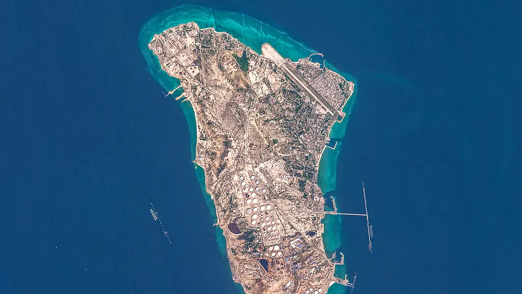 This-handout-image-taken-by-the-European-Space-Agency-ESA-captured-by-the-Copernicus-Sentinel-2-satellite-shows-a-view-of-Iran-s-Kharg-Island-which-hosts-the-countrys-main-crude-export-terminal-and-is-responsible-for-the-overwhelming-majority-of-its-oil-shipments-to-the-world-about-30-kilometres-south-of-the-mainland-in-the-north-of-the-Gulf-on-March-7-2026-The-US-and-Israel-have-previously-treaded-carefully-around-the-island-in-the-conflict-but-an-Axios-report-over-the-weekend-cited-Trump-administration-officials-saying-capturing-Kharg-was-on-the-table-The-island-handles-roughly-90-percent-of-Iran-s-crude-exports-according-to-a-JP-Morgan-note-released-on-March-8