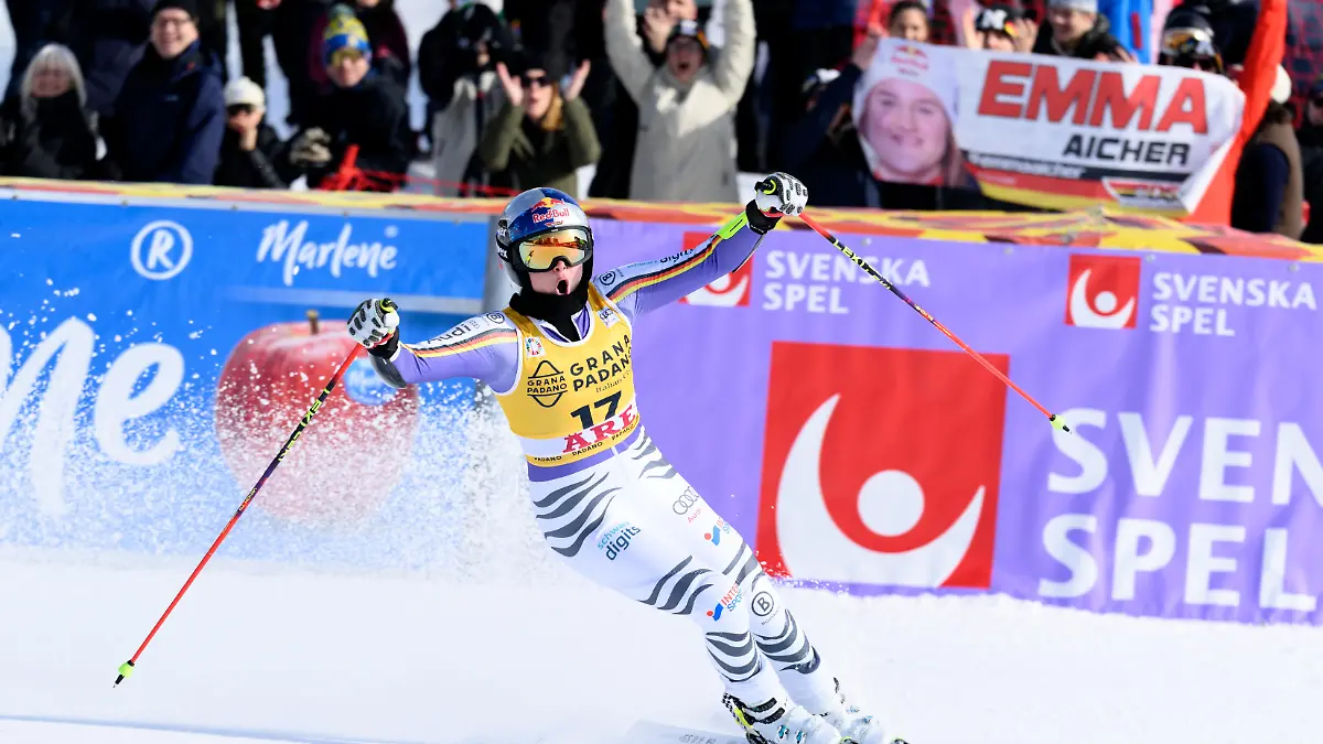 260314-Emma-Aicher-of-Germany-celebrates-competes-in-the-Women-s-Giant-Slalom-during-the-FIS-Alpine-Skiing-World-Cup-on-March-14-2026-in-Are