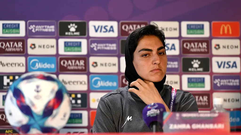 Iranian-women-s-national-soccer-team-captain-Zahra-Ghanbari-reacts-during-a-press-conference-for-the-Women-s-Asian-Cup-at-Robina-Stadium-on-the-Gold-Coast-Australia-March-1-2026-Dave-Hunt-AAP-via-REUTERS-ATTENTION-EDITORS-THIS-IMAGE-WAS-PROVIDED-BY-A-THIRD-PARTY-NO-RESALES-NO-ARCHIVE-AUSTRALIA-OUT-NEW-ZEALAND-OUT-NO-COMMERCIAL-OR-EDITORIAL-SALES-IN-NEW-ZEALAND-NO-COMMERCIAL-OR-EDITORIAL-SALES-IN-AUSTRALIA