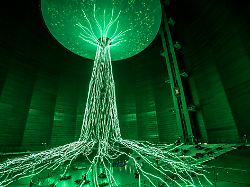 "Mythos Wald" im Gasometer: Gigantische Lichtskulptur lässt ein Baum-Leben leuchten
