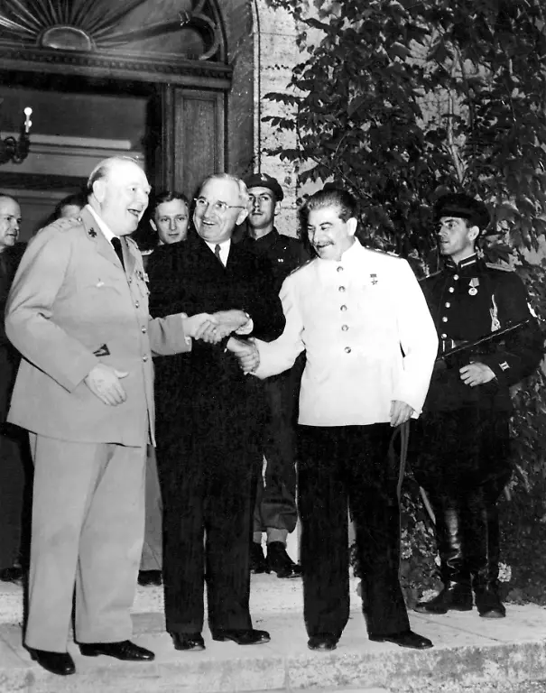 Potsdam-Conference-Germany-1945-Churchill-left-Truman-centre-and-Stalin-right-Germany-Mono-Print