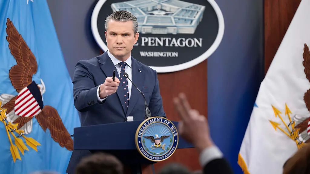 March-16-2026-Washington-Dc-United-States-of-America-U-S-Secretary-of-Defense-Pete-Hegseth-responds-to-a-reporters-question-during-a-press-briefing-to-discuss-Operation-Epic-Fury-at-the-Pentagon-March-13-2026-in-Washington-D-C-The-Pentagon-has-banned-photographers-from-the-briefings-allowing-only-officially-released-images