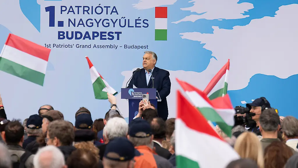 Hungarian-Prime-Minister-Viktor-Orban-speaks-during-an-assembly-of-European-far-right-parties-with-Orban-s-Patriots-for-Europe-group-in-Budapest-Hungary-Monday-March-23-2026
