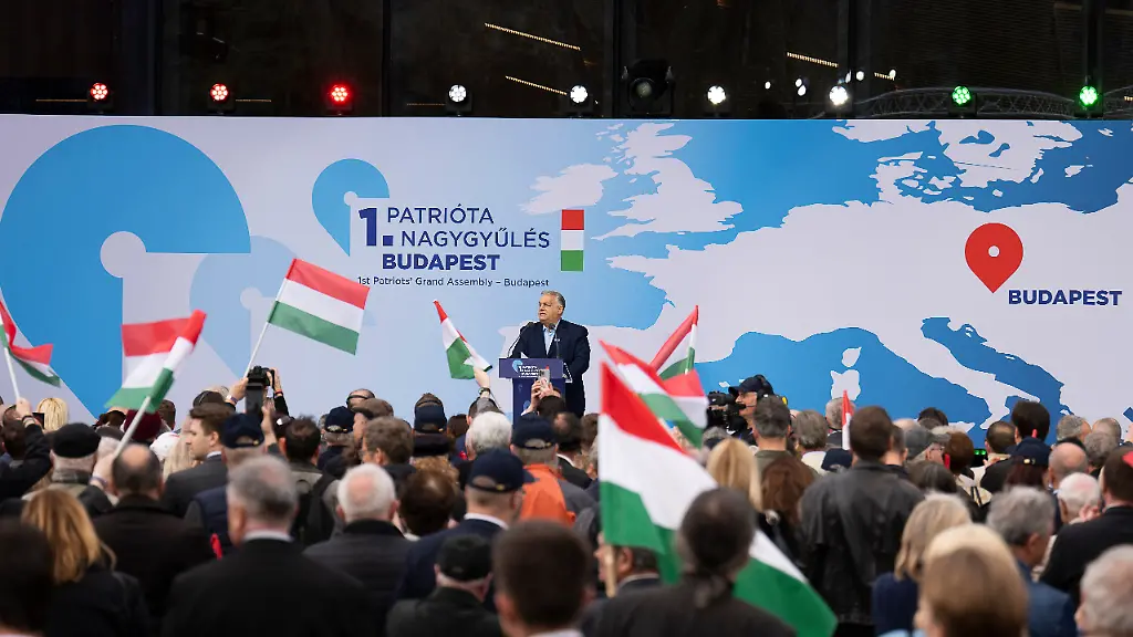 Hungarian-Prime-Minister-Viktor-Orban-speaks-during-an-assembly-of-European-far-right-parties-with-Orban-s-Patriots-for-Europe-group-in-Budapest-Hungary-Monday-March-23-2026