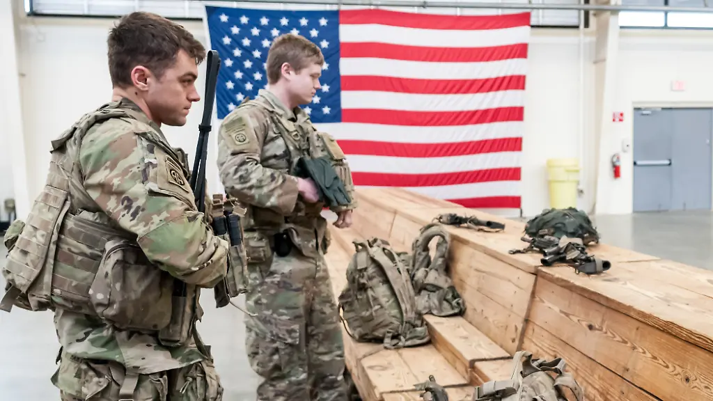 January-4-2020-Pope-Army-Airfield-North-Carolina-USA-Army-paratroopers-from-the-1st-Brigade-Combat-Team-82nd-Airborne-Division-deploy-from-Pope-Army-Airfield-North-Carolina-The-All-American-Division-Immediate-Response-Force-IRF-based-at-Fort-Bragg-N-C-mobilized-for-deployment-following-the-Jan-1-deployment-of-a-division-infantry-battalion-and-the-Jan-2-U-S-drone-strike-in-Baghdad-Iraq-that-killed-Qasem-Soleimani-the-head-of-IranA-a-a-s-Islamic-Revolutionary-Guard-Corps-Quds-Force-Credit-Image-A-Timothy-L