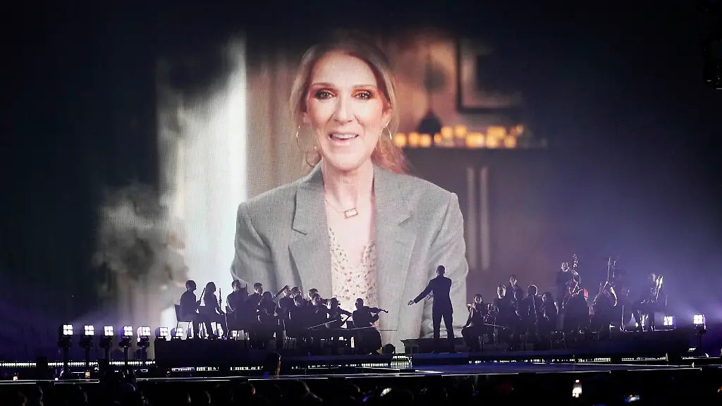 Former-Eurovision-Song-Contest-winner-Celine-Dion-speak-in-a-pre-recorded-video-message-during-the-first-semi-final-of-the-69th-Eurovision-Song-Contest-in-Basel-Switzerland-Tuesday-May-13-2025
