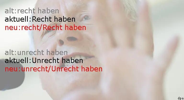 Aufgrund-des-unklaren-Wortstatus-sind-Gross-wie-auch-Kleinschreibung-bei-den-Worten-Recht-recht-und-Unrecht-unrecht-in-Kombination-mit-Verben-wie-geben-haben-und-tun-erlaubt-bankrottgehen-wird-im-Gegensatz-zu-in-den-Bankrott-gehen-klein-und-zusammengeschrieben