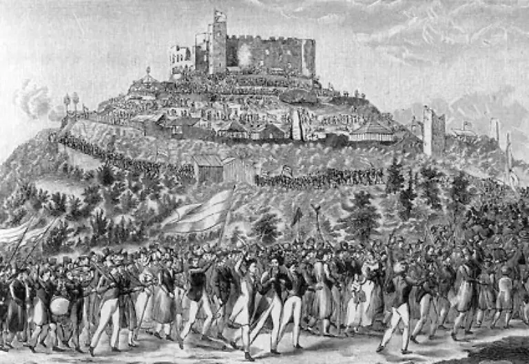 laden-zwei-Verleger-1832-zum-Hambacher-Fest-Waehrend-auf-der-Wartburg-die-Studenten-unter-sich-geblieben-waren-und-nur-die-Einheit-des-Landes-verlangt-hatten