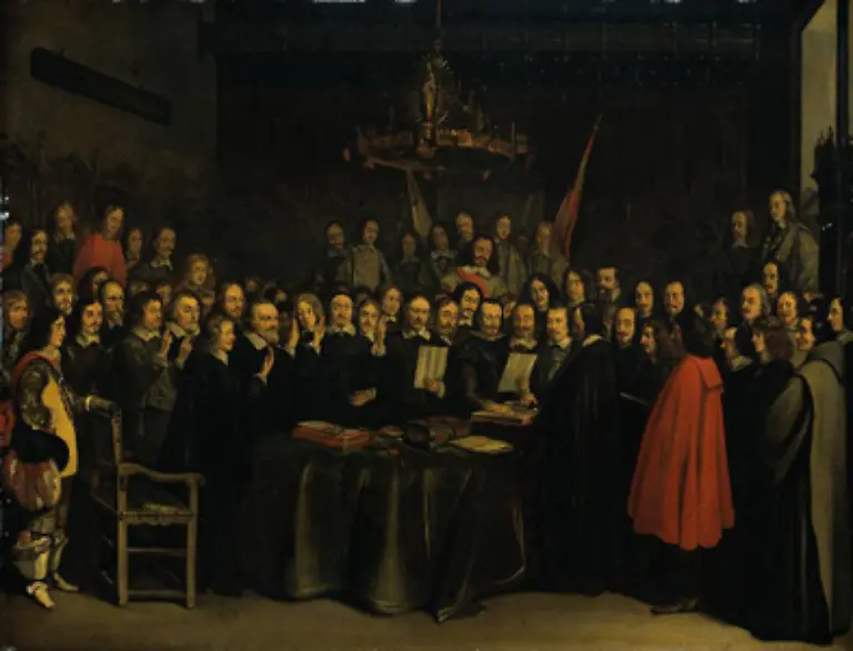 1648-beendete-der-Westfaelische-Friede-den-Krieg-Die-Konfessionen-sollten-von-nun-an-gleichberechtigt-sein-Die-Niederlande-und-die-Schweiz-wurden-von-den-anderen-Maechten-als-unabhaengige-Staaten-anerkannt-Im-Reich-wurde-die-Position-des-Kaisers