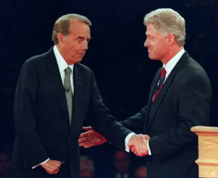 Die-Praesidentschaftswahl-1996-gewann-Clinton-mit-50-Prozent-der-Stimmen-klar-gegen-seinen-republikanischen-Herausforderer-Bob-Dole-41-Prozent-und-den-Unabhaengigen-Ross-Perot-8-Prozent
