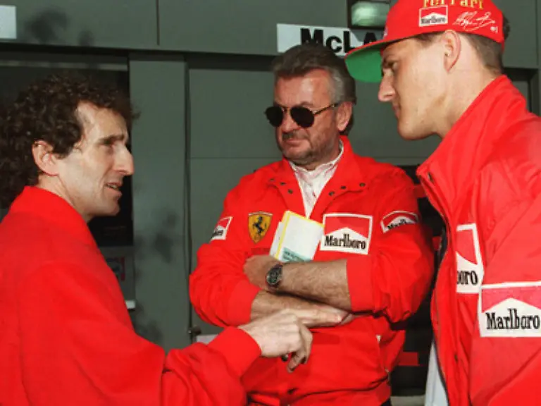 Der-viermalige-Weltmeister-Alain-Prost-dessen-Bestmarke-von-51-GP-Siegen-Schumacher-2001-natuerlich-in-Spa-aus-den-Annalen-loeschte-haelt-den-Kerpener-fuer-den-Besten-der-Gegenwart