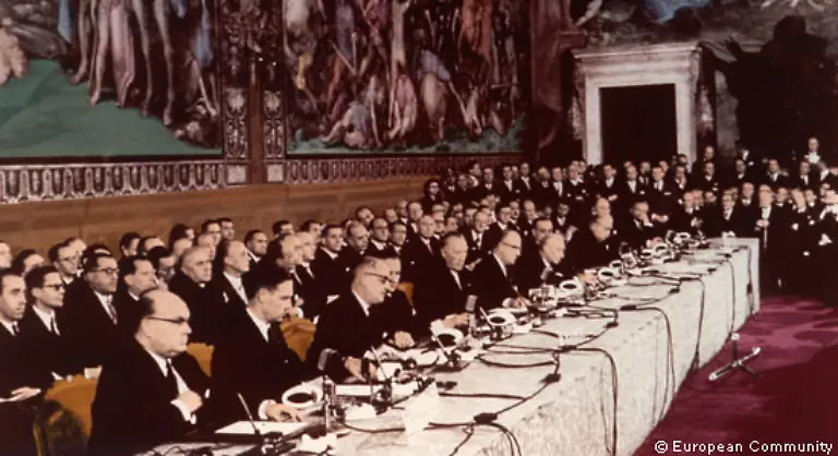 Am-25-Maerz-1957-werden-in-Rom-daher-nicht-nur-die-Vertraege-zur-Europaeischen-Wirtschaftsgemeinschaft-unterzeichnet-sondern-auch-jene-fuer-die-Gruendung-der-Europaeischen-Atomgemeinschaft-Euratom-Die-Roemischen-Vertraege-treten-am-1-Januar-1958-in-Kraft