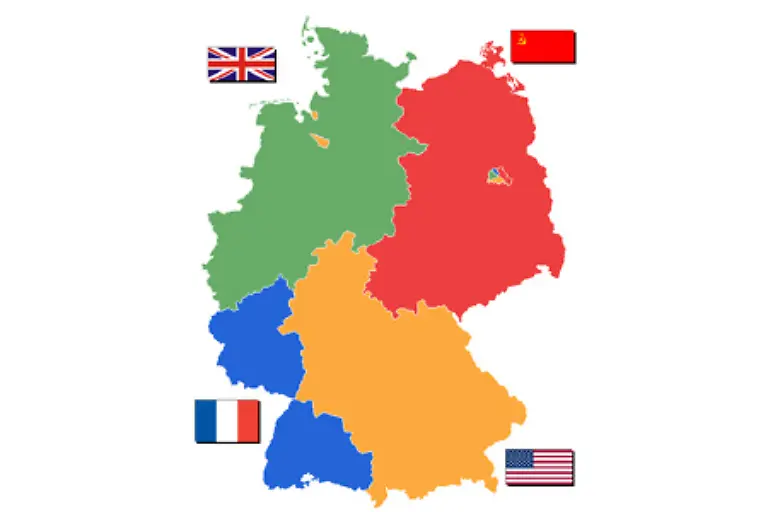 Nach-1945-wird-Deutschland-in-vier-Besatzungszonen-aufgeteilt-die-von-den-Alliierten-kontrolliert-und-verwaltet-werden-Berlin-als-ehemalige-Hauptstadt-des-Reiches-wird-entsprechend-in-vier-Sektoren-geteilt