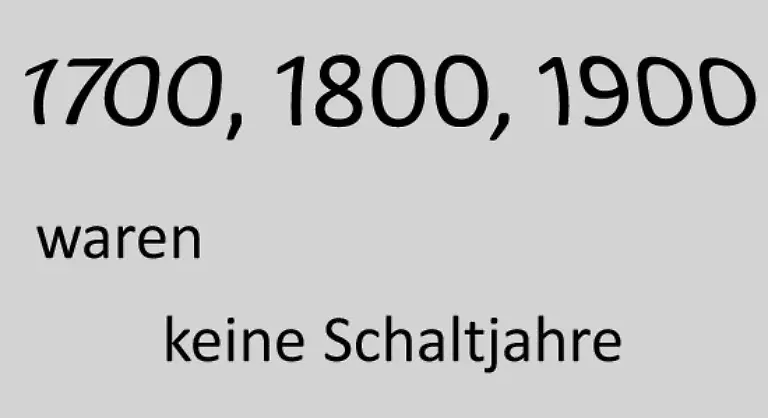 Um-die-verbleibende-Ungenauigkeit-auszugleichen-wurde-festgelegt-dass-alle-durch-100-teilbaren-Schaltjahre-ausfallen