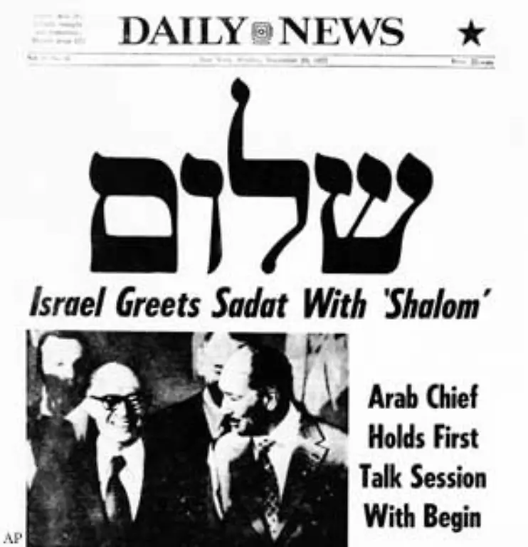 Aegyptens-Praesident-Anwar-el-Sadat-kuendigt-an-fuer-Frieden-bis-ans-Ende-der-Welt-reisen-zu-wollen-Am-19-November-1977-kommt-er-nach-Jerusalem
