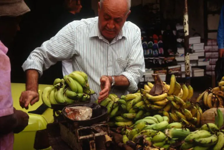 Kulinarisch-korrekt-besuchen-wir-auch-die-Maerkte-in-den-palaestinensischen-Autonomiegebieten-Die-besten-Bananen-im-Lande-gibt-es-in-Jericho-Als-Gewicht-dient-ein-roher-Stein