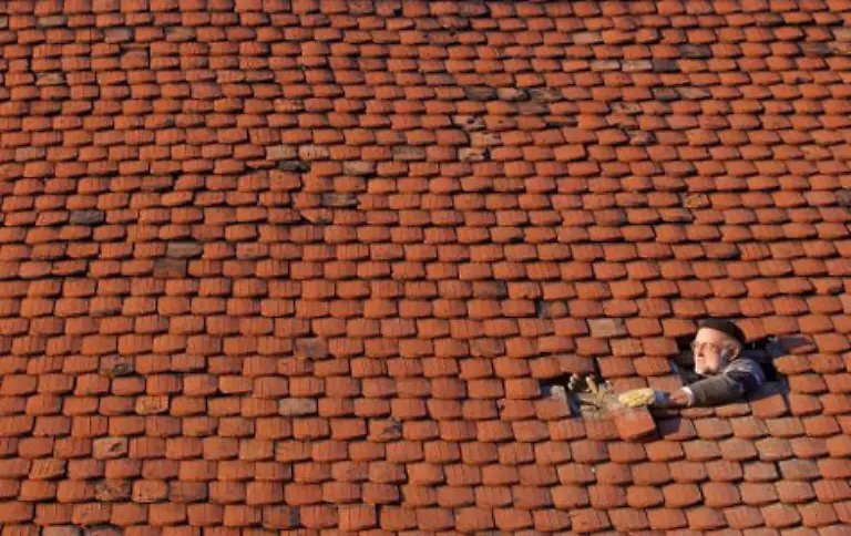 Karl-Witzleben-schaut-im-brandenburgischen-Petersdorf-durch-ein-Loch-im-Scheunendach-und-versucht-fehlende-Dachziegel-zu-ersetzen-die-ein-Sturm-weggefegt-hat-Patrick-Pleul-hat-am-24-November-zugesehen