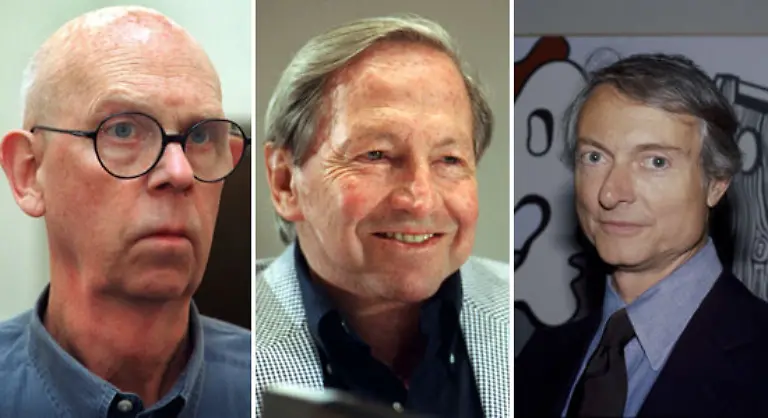 Fuer-Kollegen-wie-Claes-Oldenburg-Robert-Rauschenberg-und-Roy-Lichtenstein-von-links-ist-er-der-kommerzielle-Kuenstler-Einer-der-mit-Anzeigen-seinen-Unterhalt-verdient-und-sogar-noch-Preise-gewinnt